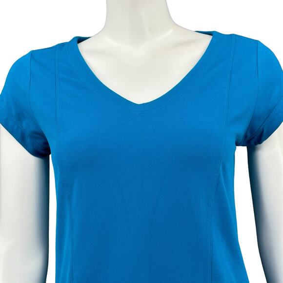 Toad & Co Dress Women Small Blue Aquaculture Short Sleeves Stretch Summer Travel - Picture 2 of 8